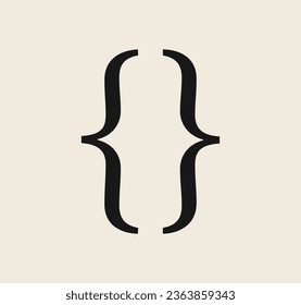 Curly braces symbol and dobule braces, symmetric sign for text quote, mathematics, typography swirly mark, opening and closing frames for punctuation in maths on background flat vector illustration.