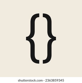 Curly braces symbol and dobule braces, symmetric sign for text quote, mathematics, typography swirly mark, opening and closing frames for punctuation in maths on background flat vector illustration.