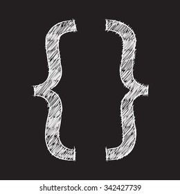 curly braces symbol sketch on black background