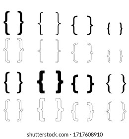 Curly Bracket icon set : black and outline vector on white background : logo vector