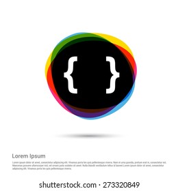 curly bracket icon, White pictogram icon creative circle Multicolor background. Vector illustration. Flat icon design style