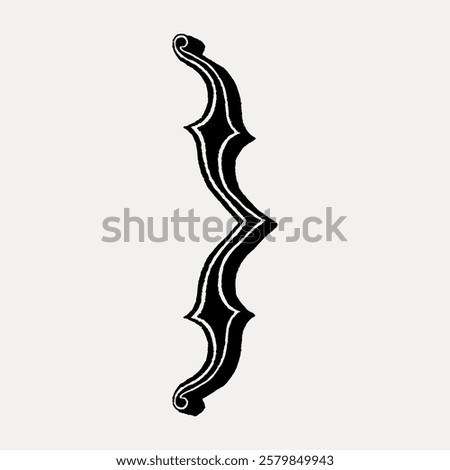 Curly bracket sign in classic medieval art illustration isolated on white, vector. Vintage black font isolated on white, vector.