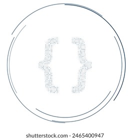 The curly brackets symbol filled with dark blue dots. Pointillism style. Vector illustration on white background