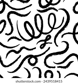 Curly Brush Seamless Pattern. Scribble Brush Vector Background.