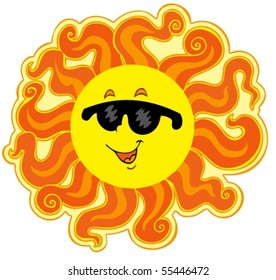 Curly cartoon Sun - vector illustration.