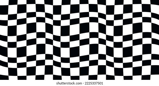 Curly and checkered pattern. A black and white pattern of identical squares and rectangles that develop in a 3D style. Seamless tile pattern for interior design and print.