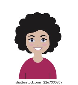 Curly, cheerful girl, brunette. Avatar. Vector illustration