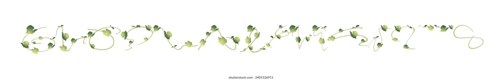 Hojas verdes de la planta de escalada de rizos. Patrón, decoración, adorno orgánico natural. Ilustración vectorial aislada en fondo blanco.