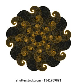 curly cloud guilloche flower in gold and black shades