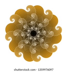 curly cloud guilloche flower in gold and ivory shades