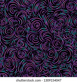 Curly clouds seamless pattern. Abstract background. Vector endless backdrop art drawing. Vintage bohemian linear ornament. Decorative style retro ornate design with repetition. Natural texture.