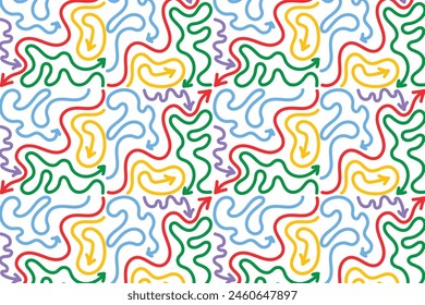 curly colorful arrow line seamless pattern vector graphic illustration fun childish decoration in white backgrounds