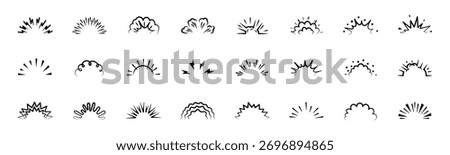 Curly comic burst and glitter line ornament. Dynamic pop explosion with handmade charm and shock motion. Great for retro celebration, title highlight or party poster vector.