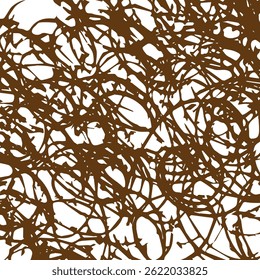 Curly contorted, random overlapping wild abstract pattern with brown fill