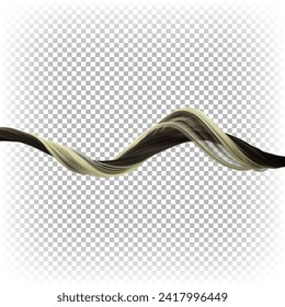 Curly curl of dark and light colored female hair isolated on a transparent background. Vector 3D realistic hair.