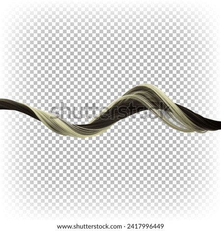Curly curl of dark and light colored female hair isolated on a transparent background. Vector 3D realistic hair.