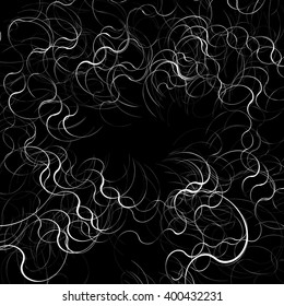 Curly, curved random lines. Abstract monochrome texture, pattern.