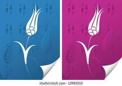 Curly edge colorful realistic vector papers and tulip design