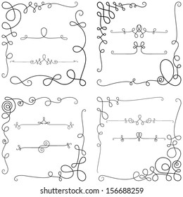 Curly elements,vintage borders, decorative corners, dividers; vector set