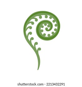 Curly fern leaf. Forest magic plant. Green plant shoot. Flat hand drawn vector illustration.