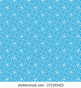 Curly floral seamless pattern, blue and white