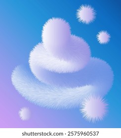 curly, fluffy objects Modern trendy composition. Abstract hairy liquid shapes on  abstract gradient background for print, brochures, stands, poster design