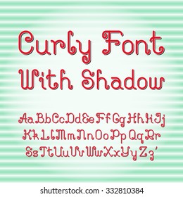 Curly Font With Shadow. Alphabet Of Ornate Capital And Lowercase Letters