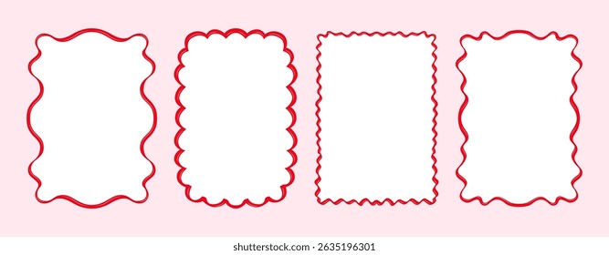 Curly Frame Set for Coquette Design. Hand-Drawn Vintage Borders With Ribbons and Bows - Perfect for Cute Invitations, Valentine Cards or Feminine Posters With a Whimsical Touch.