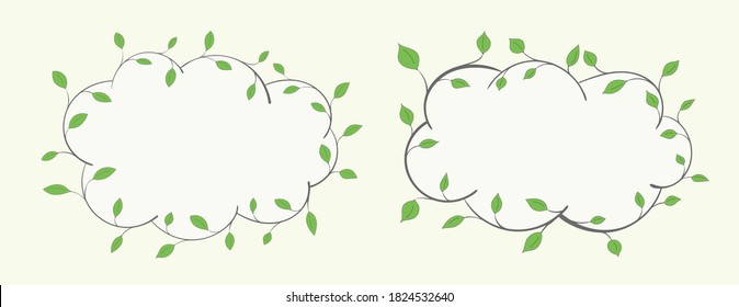 Curly frames of branches with green leaves on a light background