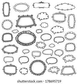 Curly frames and ornaments doodles - design elements set in vector