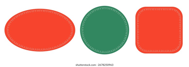 Curly frames in red and green colors. Decorative swirl borders for festive greeting cards, invitations, and holiday design. Vector