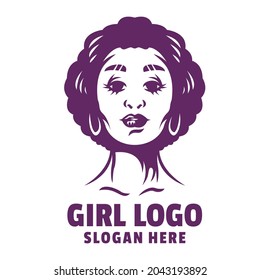 curly girl cartoon logo vector