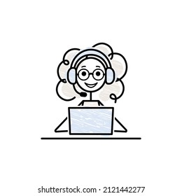 curly girl character's working in a call center