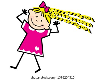 curly girl, cute vector illustration