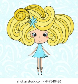 Curly Girl on Curly Background Vector Ilustration