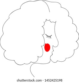 A curly girl with red cheek, vector, color drawing or illustration.