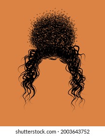 Curly girly hairstyle isolated on backgrund. Hand drawn small curls