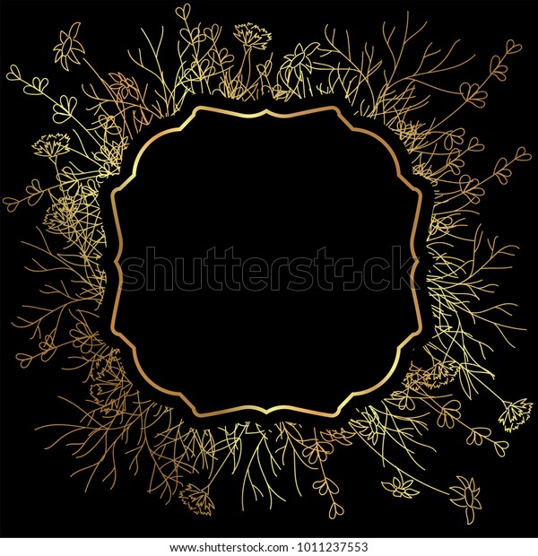 Curly Golden Flower Frame Frame Flowers Stock Vektorgrafik Lizenzfrei