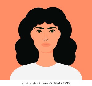 curly hair brunette woman portrait illustration, catron character vector illustration