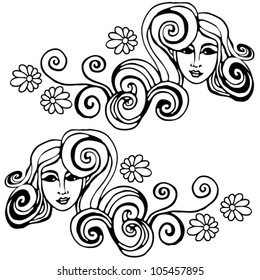 curly hair girl drawing
