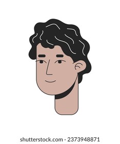 Curly hair hispanic young man 2D linear cartoon character head. Spanish guy wavy hairstyle isolated line vector person face white background. Latin american boy color flat spot illustration