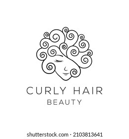 Curly Hair Logo Beauty Salon, beauty face, vector Illustration