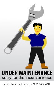 Curly Hair Man, Holding Wrench
