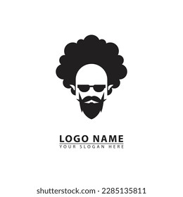 curly hair man logo icon vector. Abstract graphic in simple flat illustration style.