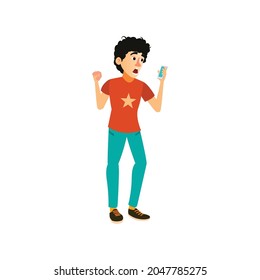 curly hair man shocking from girlfriend answer cartoon vector. curly hair man shocking from girlfriend answer character. isolated flat cartoon illustration