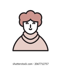 Curly hair man wearing turtle neck shirt isolated icon