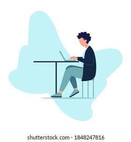 Curly hair man working on his laptop