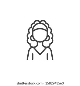 Curly Hair Woman Avatar Line Icon. Linear Style Sign For Mobile Concept And Web Design. Faceless Girl Portrait Outline Vector Icon. Female Person Symbol, Logo Illustration. Vector Graphics