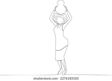 A curly hair woman carrying a jug. Africa day one line drawing