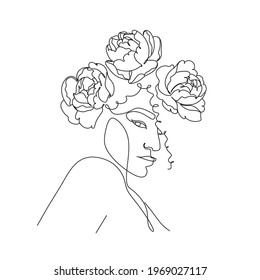 Curly Hair Woman Line Art Drawing Vector. Abstract Minimalist Female Afro American Portrait 